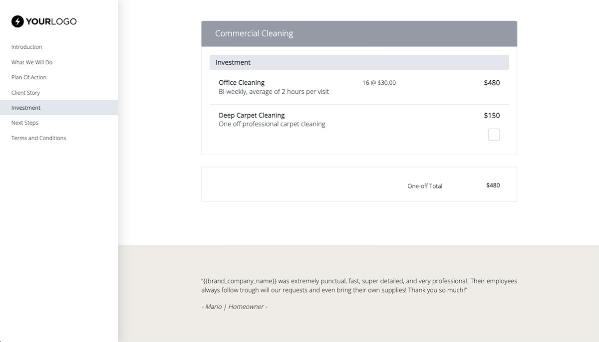 Commercial Cleaning Quote Template - Pricing