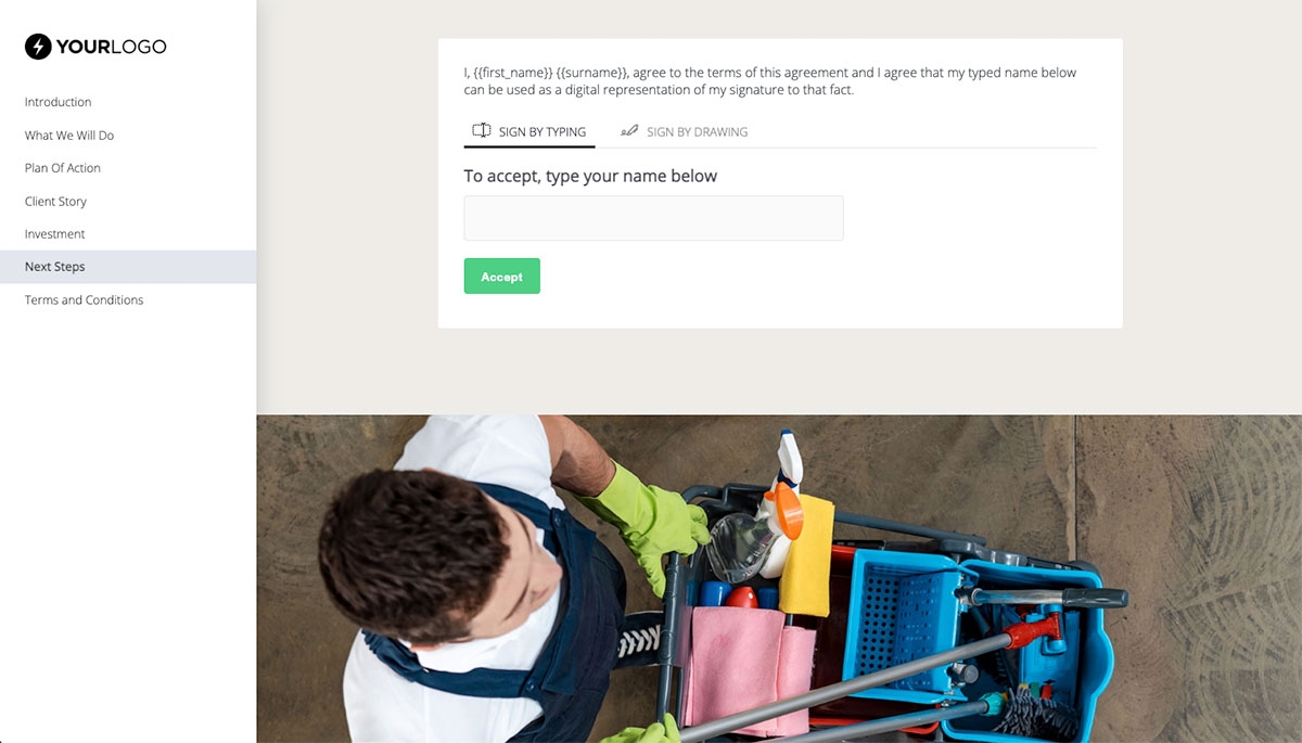 Commercial Cleaning Quote Template - Next Steps with Digital Signing