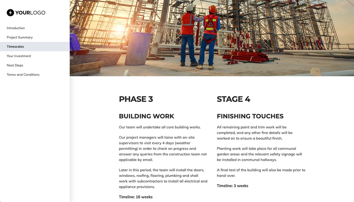 Construction Work Quote Template - Process and Timelines