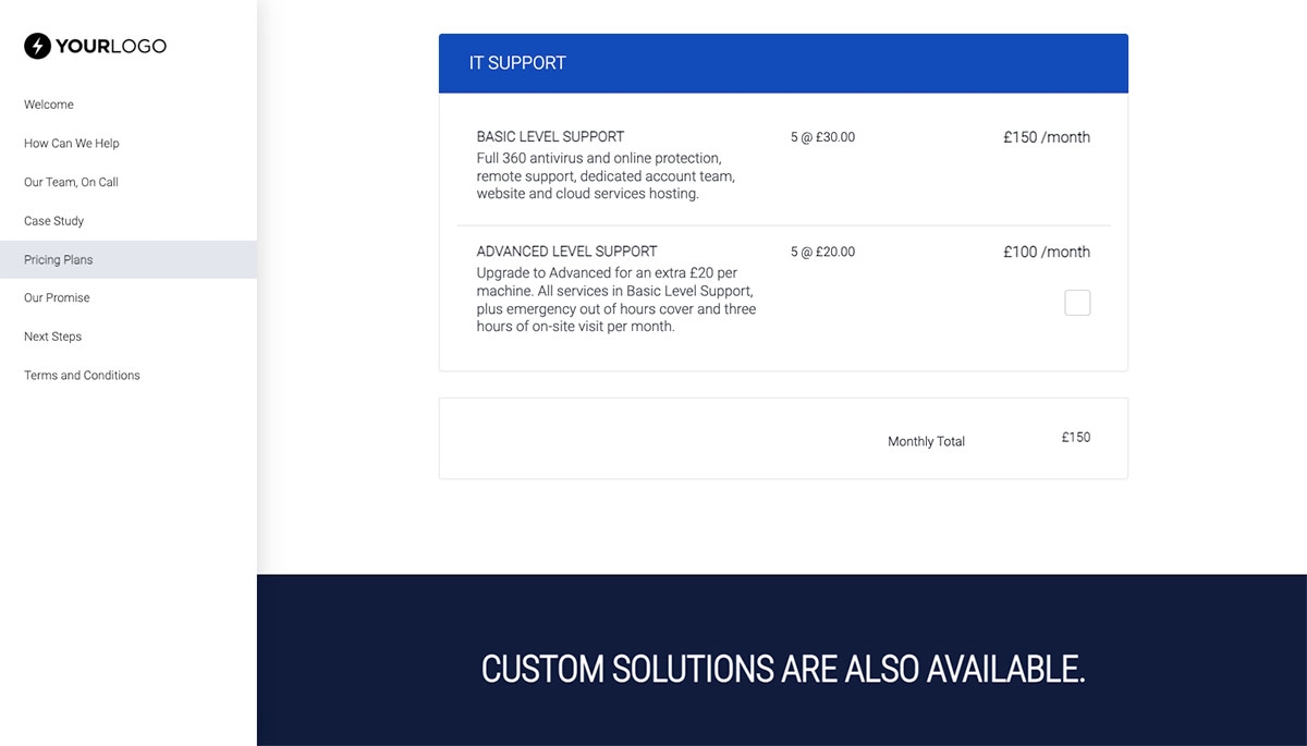 IT Support Services Quote Template - Pricing