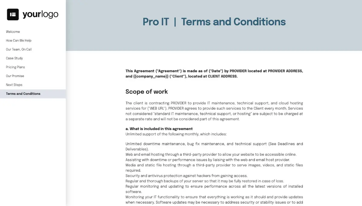 IT Support Services Quote Template - Pre-Written Contract