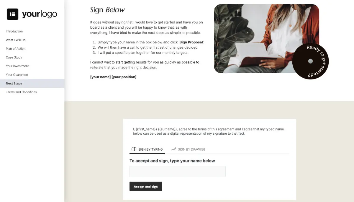Virtual Assistant Quote Template - Next Steps with Digital Signing