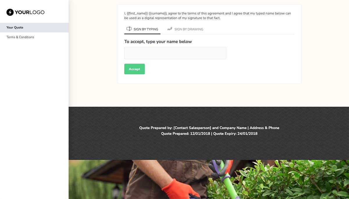 Landscaping Quote Template - Next Steps with Digital Signing