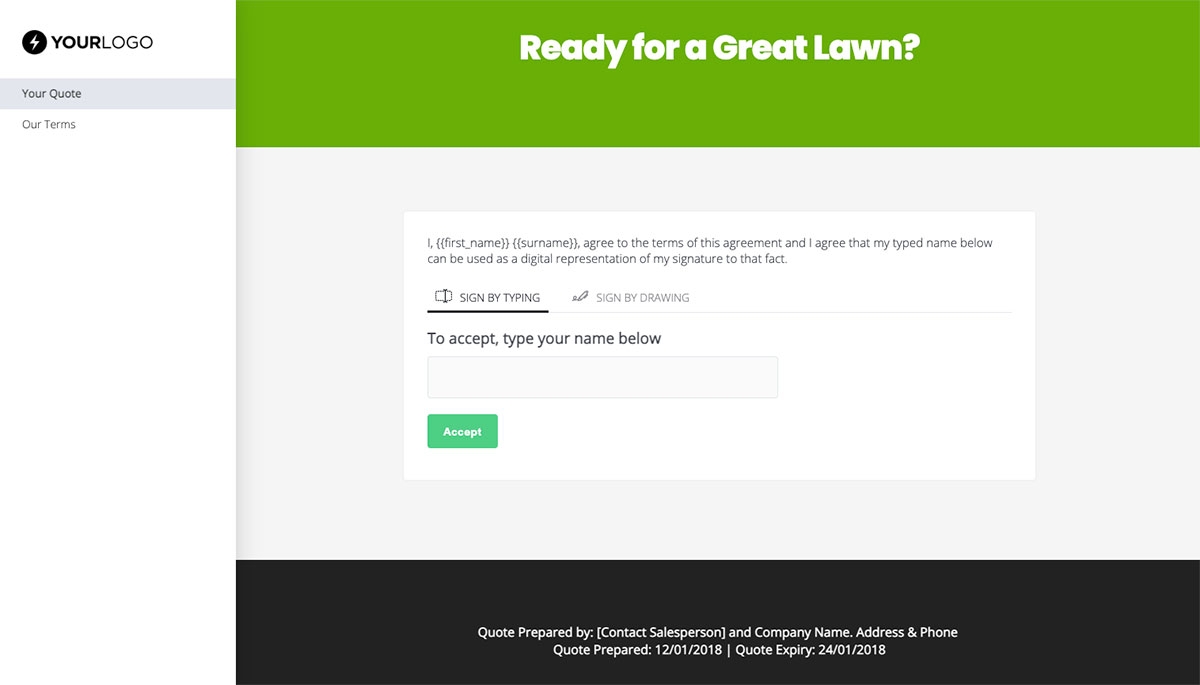 Lawn Care Quote Template - Next Steps with Digital Signing