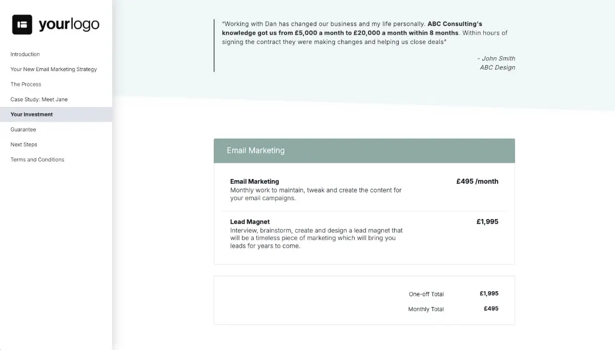 Email Marketing Quote Template - Pricing