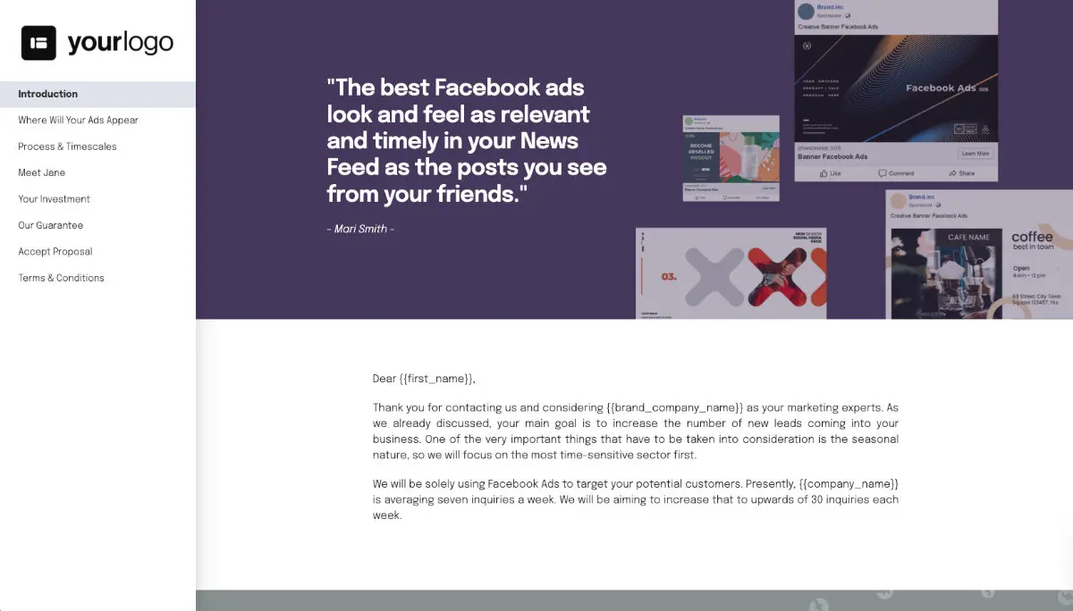 Facebook Ads Quote Template - Pre-Written Intro and Services Section