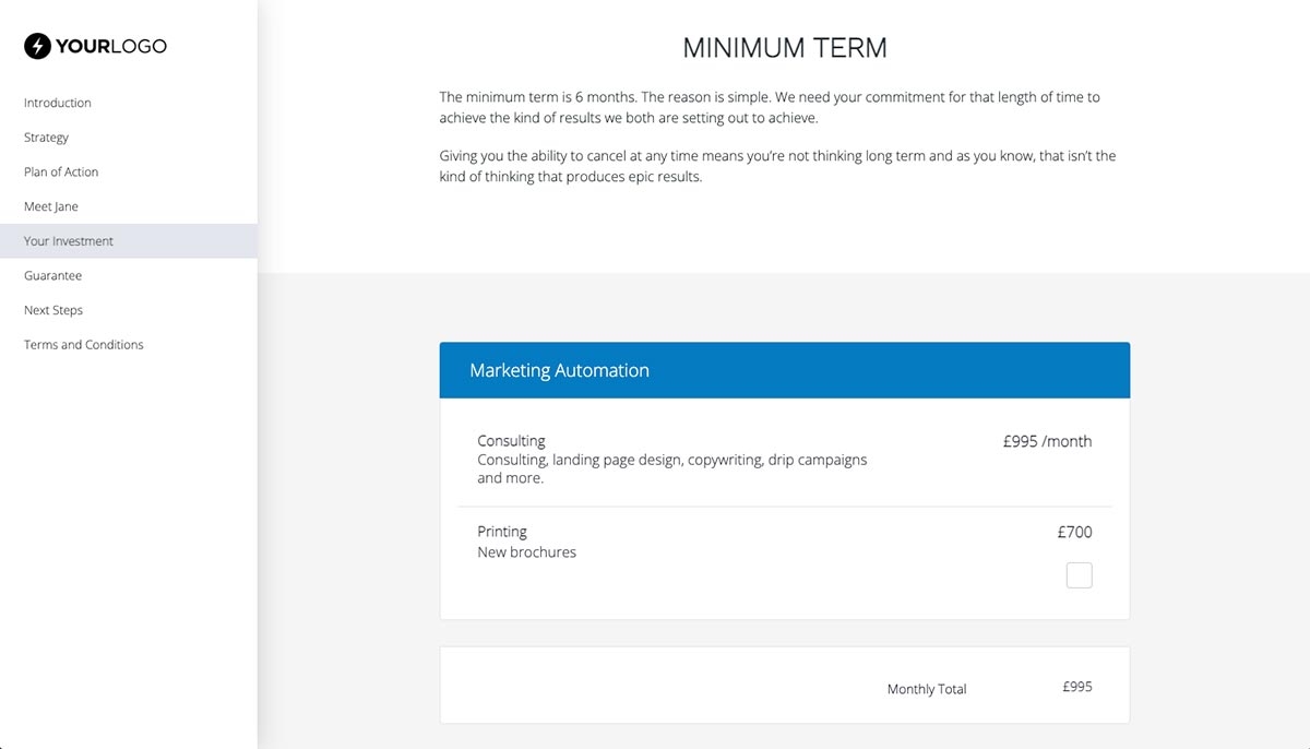 Marketing Automation Quote Template - Pricing