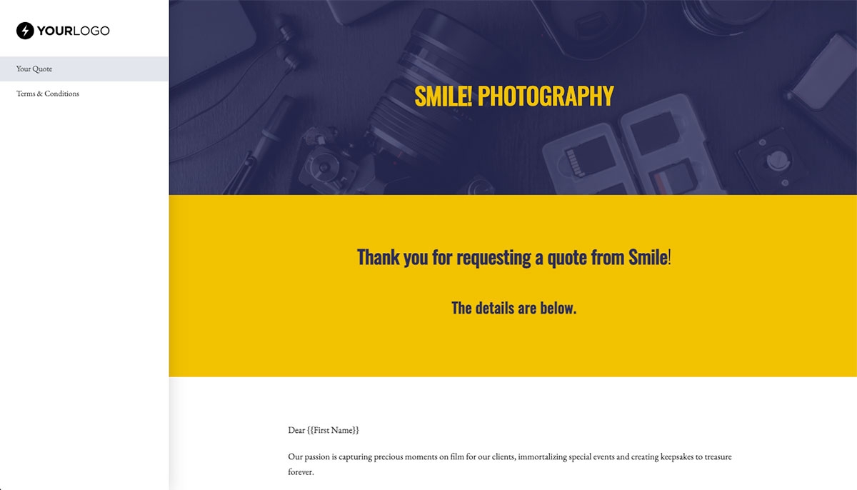 Photography Quote Template - Cover Letter