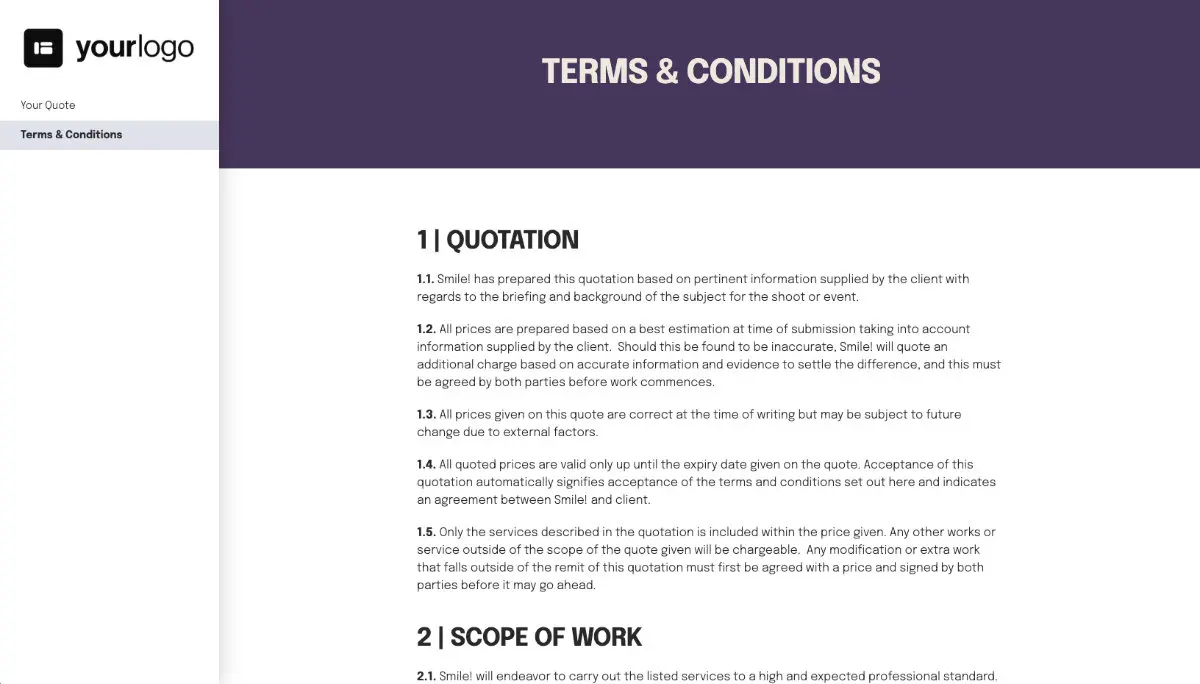 Photography Quote Template - Simple Terms and Conditions