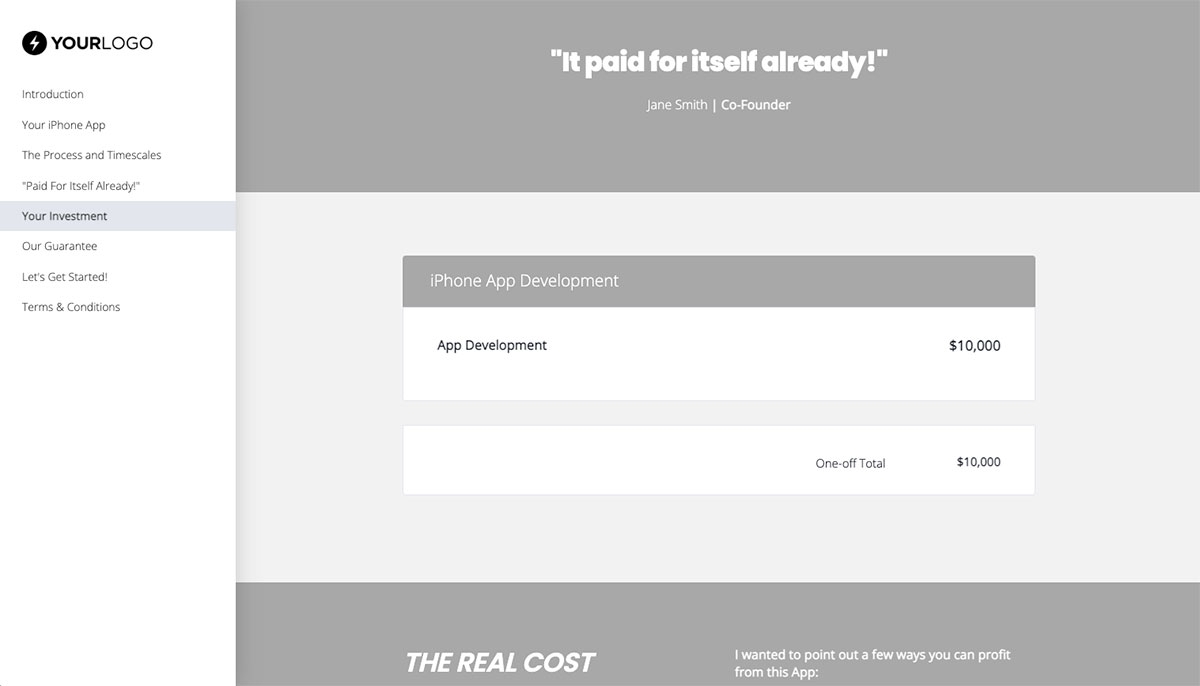 iPhone Mobile App Development Quote Template - Pricing