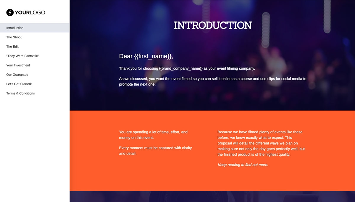 Event Filming Quote Template - Pre-Written Intro and Services Section