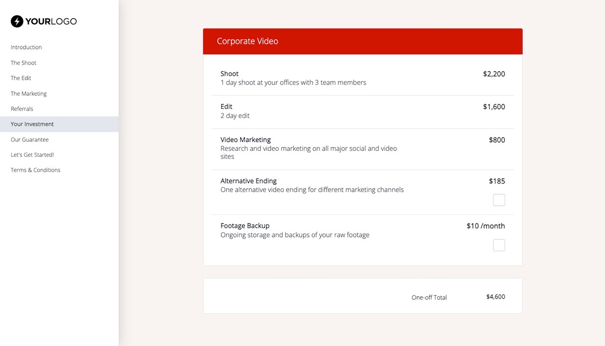 Corporate Video Quote Template - Pricing