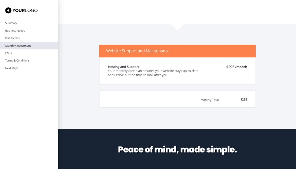 Website Support and Maintenance Quote Template - Pricing